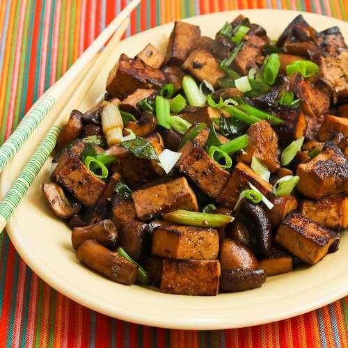 Stir-fried Marinated Tofu and Mushrooms